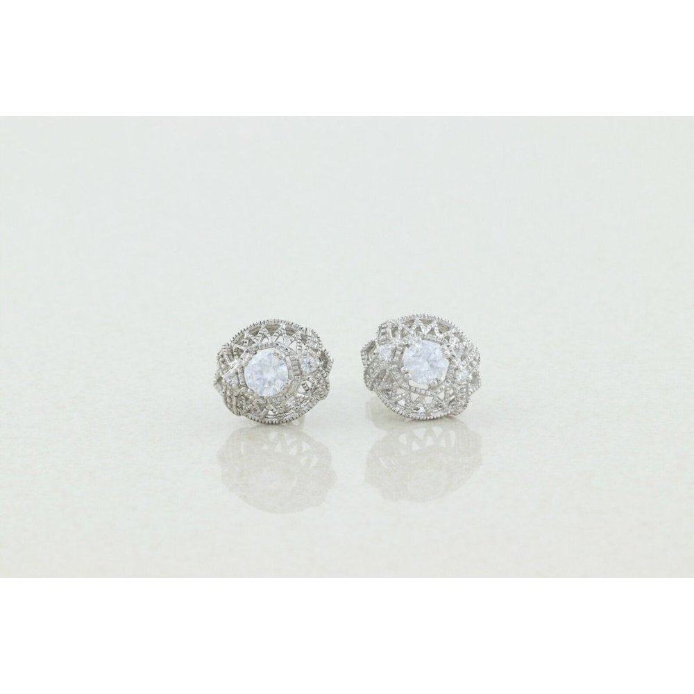 Sparkly Sterling Silver White Cz Earrings Stud Post Earrings - Picture 7 of 9